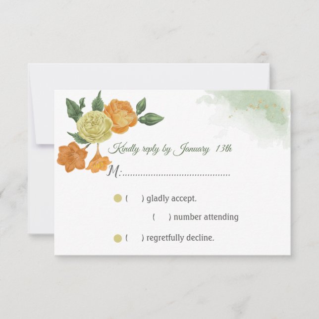tarjeta de respuesta rsvp de flores amarillas nara (Anverso)