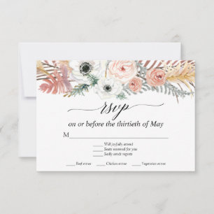 Tarjeta de respuesta RSVP de flores blancas Boho P