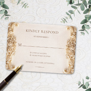 Tarjeta de respuesta RSVP de flores doradas elegan