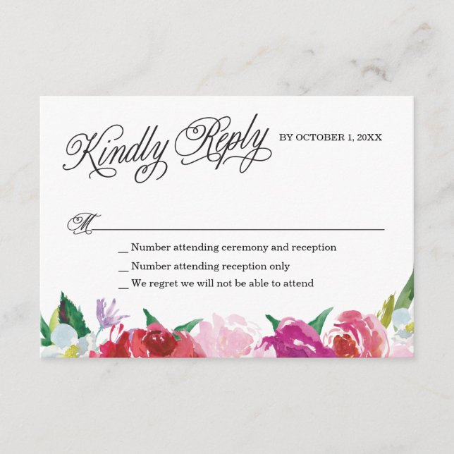 Tarjeta de respuesta RSVP de flores modernas con r (Anverso)