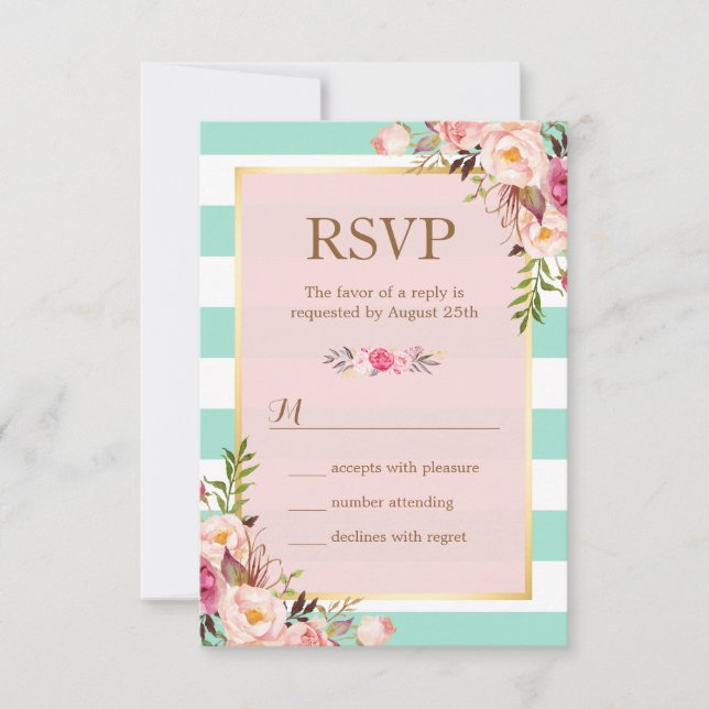 Tarjeta de respuesta RSVP de flores rosadas con ra (Anverso)