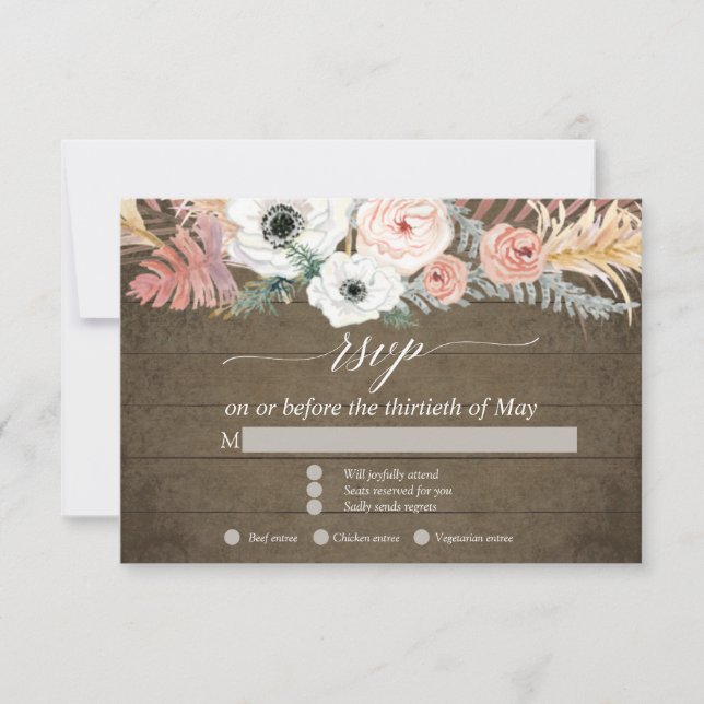 Tarjeta de respuesta RSVP de follaje floral tropic (Anverso)
