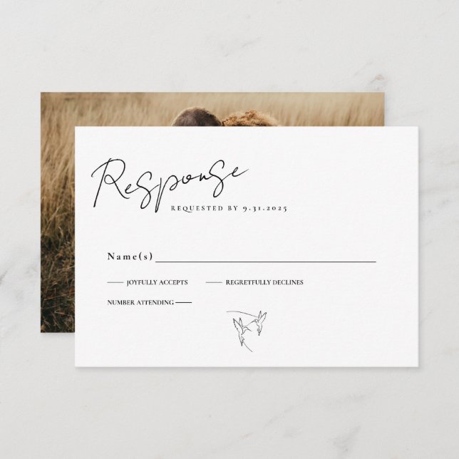 Tarjeta de respuesta RSVP de fotografía en blanco  (Anverso / Reverso)