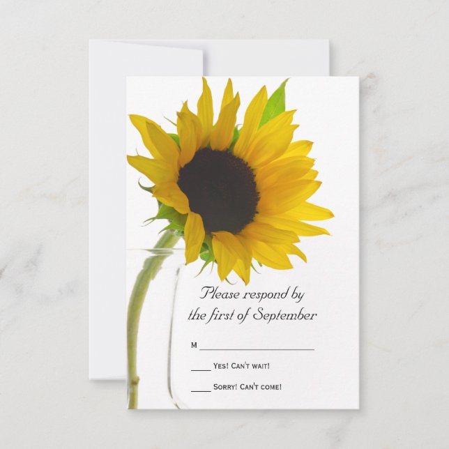 Tarjeta de respuesta RSVP de girasol en boda blanc (Anverso)