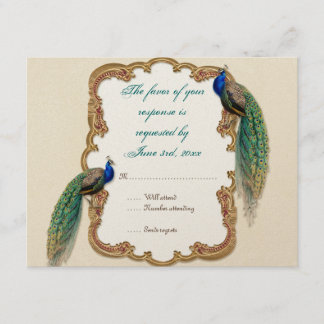 Tarjeta de respuesta RSVP de Golden Peacock and Ca