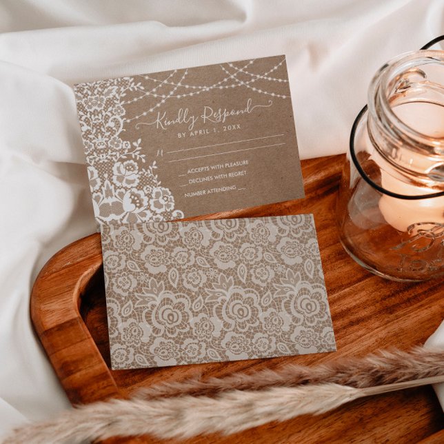 Tarjeta de respuesta RSVP de Kraft and Lace Rustic (Subido por el creador)