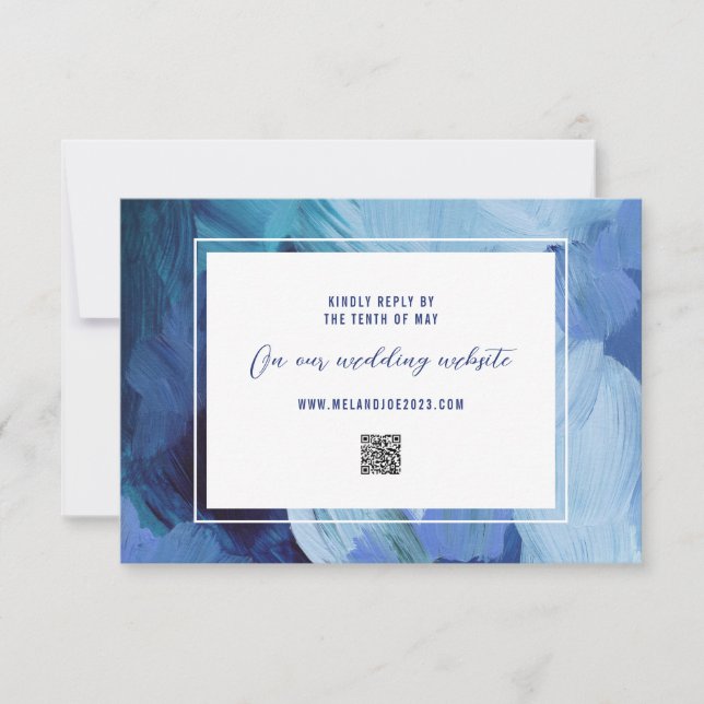 Tarjeta de respuesta RSVP de la boda azul pintada (Anverso)