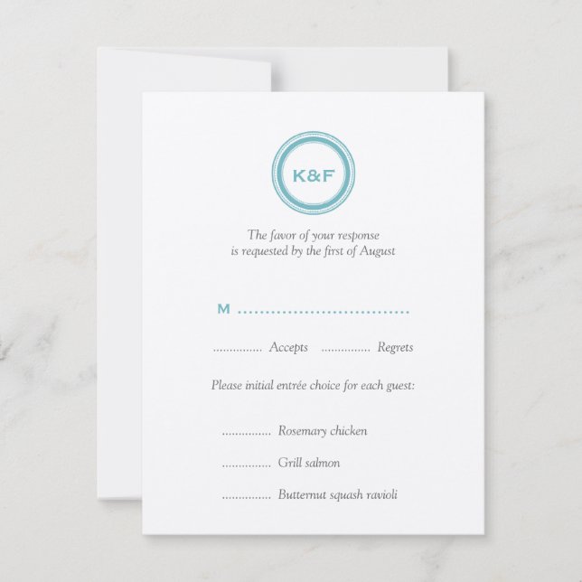 Tarjeta de respuesta RSVP de la boda azul verde az (Anverso)