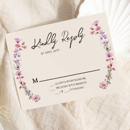 Tarjeta de respuesta RSVP de la boda Beige-Flor si