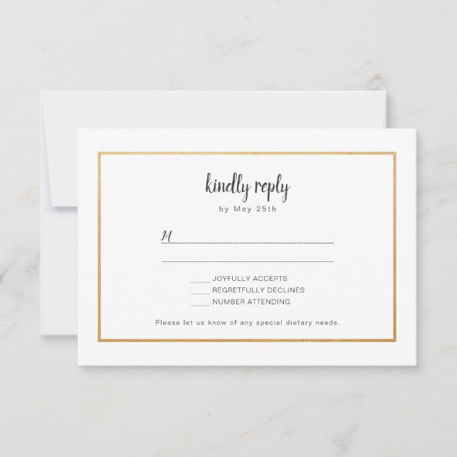 Tarjeta de respuesta RSVP de la boda con marco de  (Anverso)