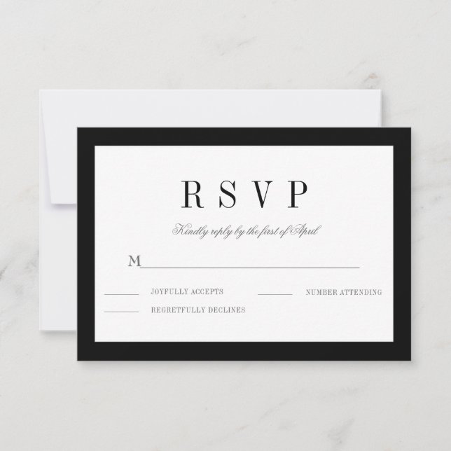 Tarjeta de respuesta RSVP de la boda de borde negr (Anverso)
