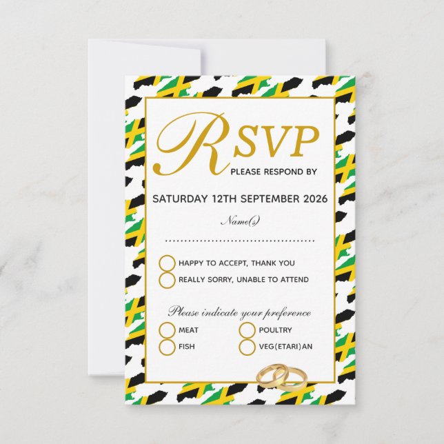 Tarjeta de respuesta RSVP de la boda de JAMAICA (Anverso)