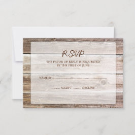 Tarjeta de respuesta RSVP de la boda de la madera 