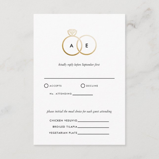 Tarjeta de respuesta RSVP de la boda de los anillo (Anverso)