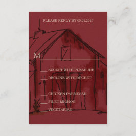 Tarjeta de respuesta RSVP de la boda de un granero