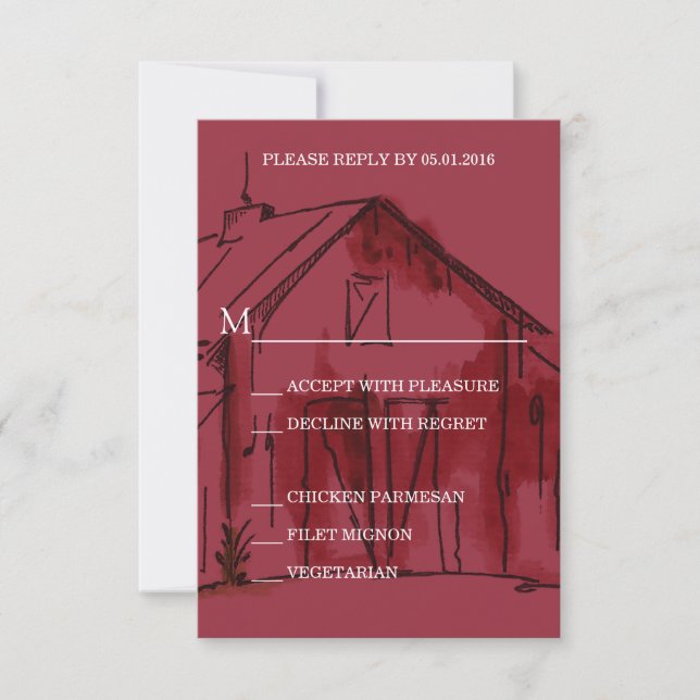 Tarjeta de respuesta RSVP de la boda de un granero (Anverso)