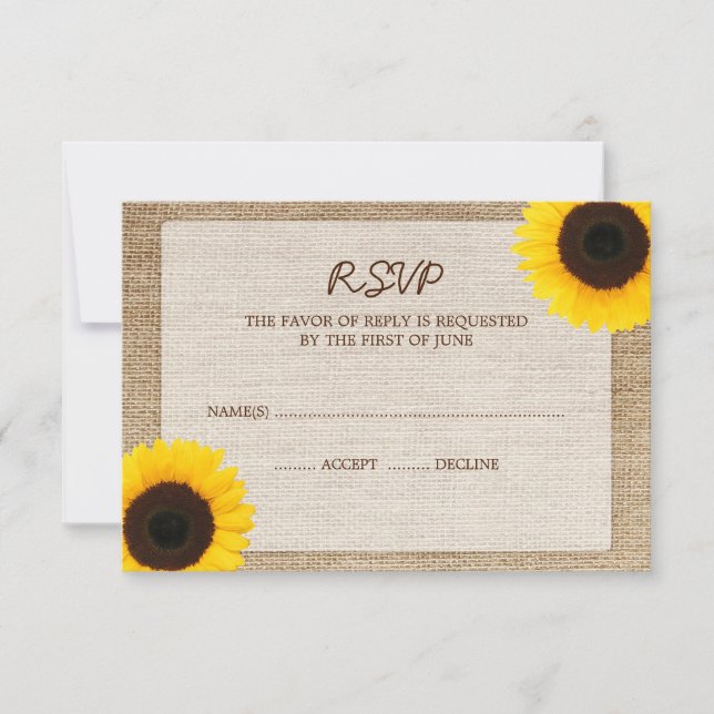 Tarjeta de respuesta RSVP de la boda del girasol (Anverso)