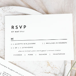 Tarjeta de respuesta RSVP de la boda negrita blanc
