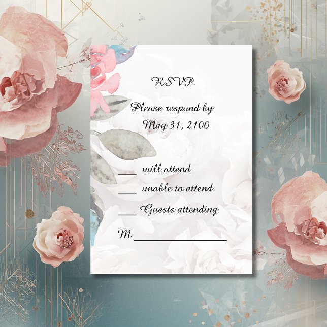 Tarjeta de respuesta RSVP de la boda rosa de acuar (Subido por el creador)