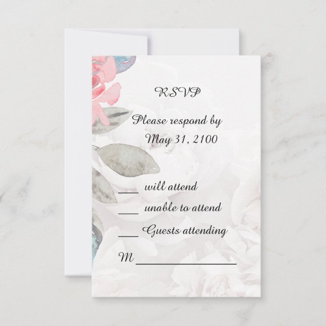 Tarjeta de respuesta RSVP de la boda rosa de acuar (Anverso)
