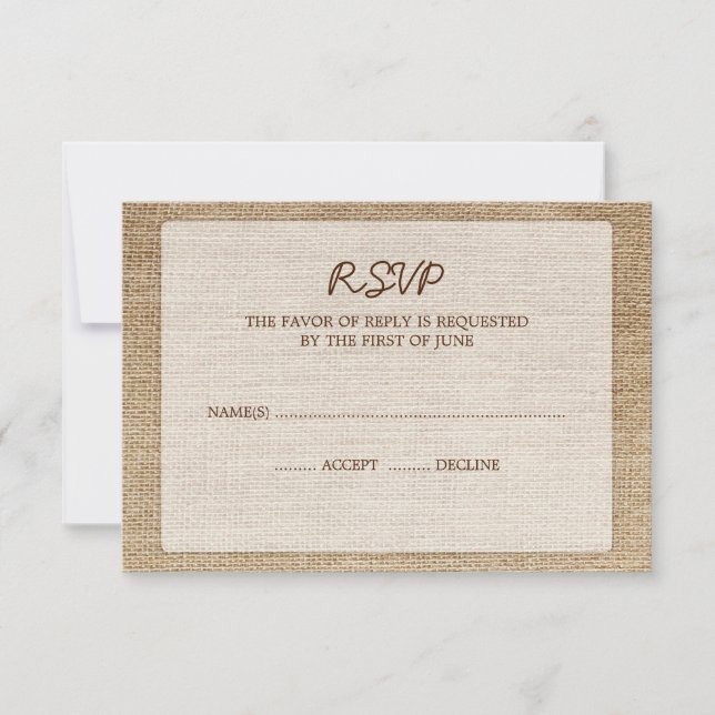 Tarjeta de respuesta RSVP de la boda rústica Burla (Anverso)