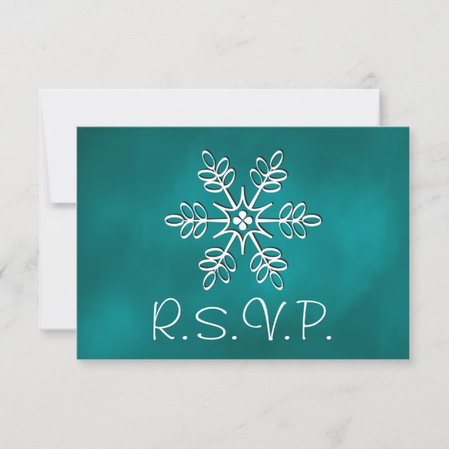 Tarjeta de respuesta RSVP de la boda verde azulada (Anverso)
