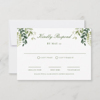 Tarjeta de respuesta RSVP de la boda verde en el j