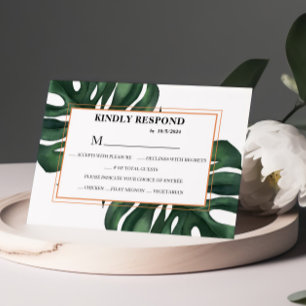 Tarjeta de respuesta RSVP de la hoja de palma trop