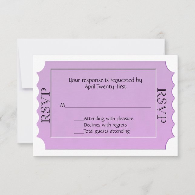 Tarjeta de respuesta RSVP de Lavender Ticket Look (Anverso)