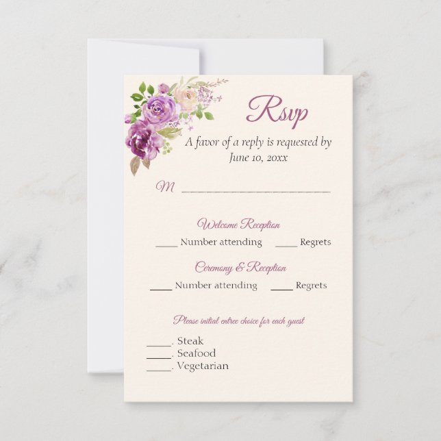 Tarjeta de respuesta RSVP de Lilac Rosa (Anverso)