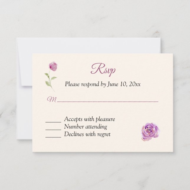 Tarjeta de respuesta RSVP de Lilac Rosa (Anverso)