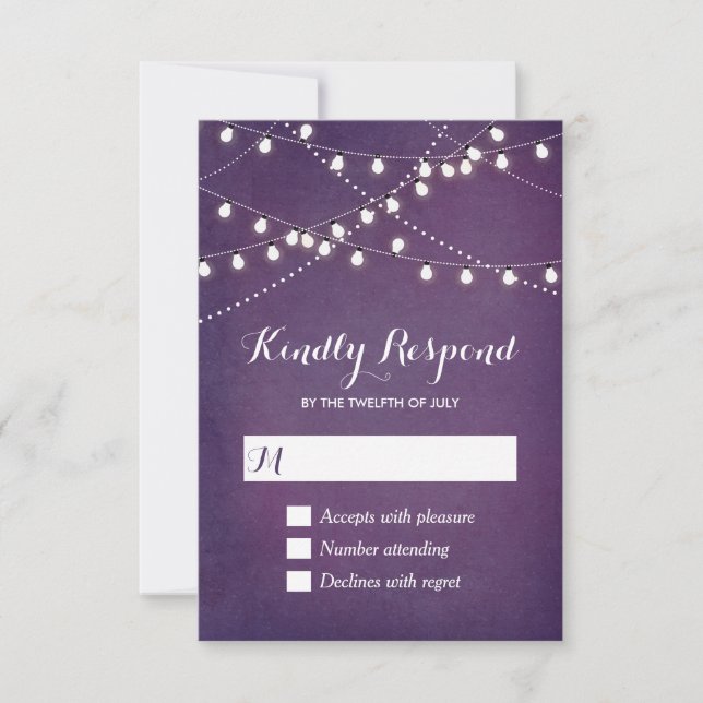 Tarjeta de respuesta RSVP de luces de cadena de ve (Anverso)