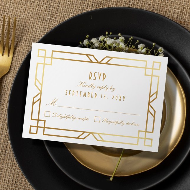 Tarjeta de respuesta RSVP de marco dorado Art Deco (Subido por el creador)