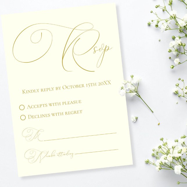 Tarjeta de respuesta RSVP de marfil y oro (Ivory & Gold RSVP Response Card)