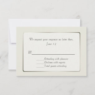 Tarjeta de respuesta RSVP de marfil y plata