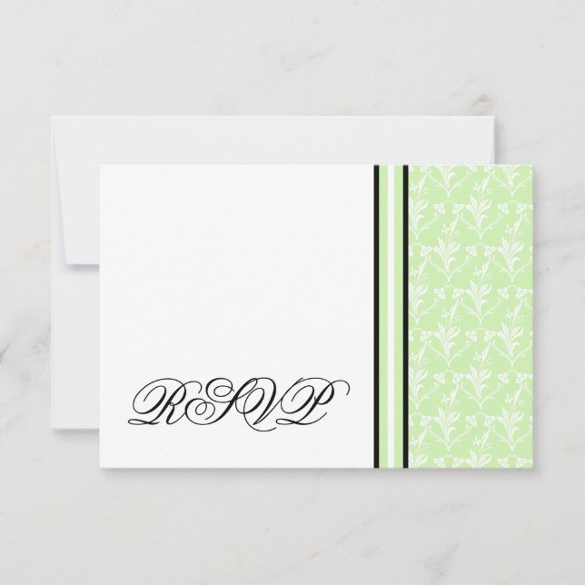 Tarjeta de respuesta RSVP de Mint Green Damask (Anverso)