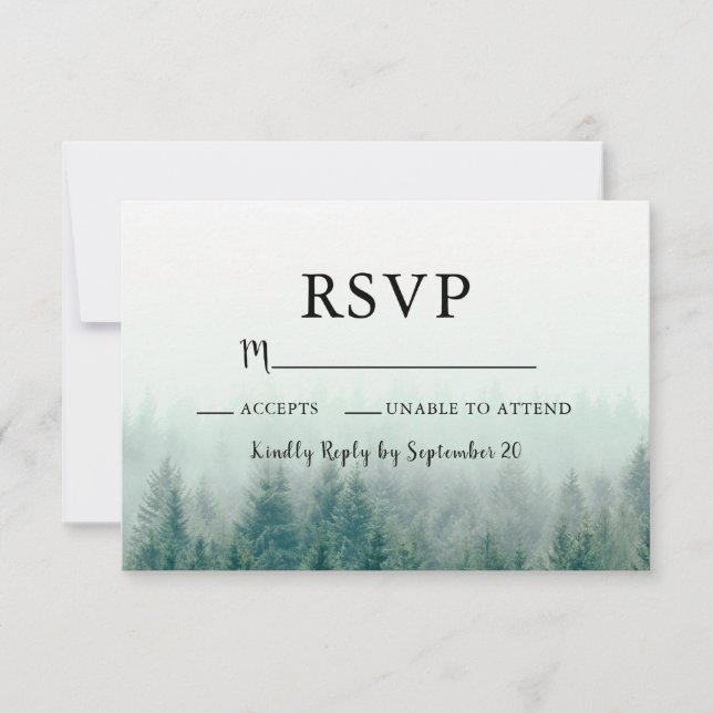 Tarjeta de respuesta RSVP de Misty Pines Modernas (Anverso)