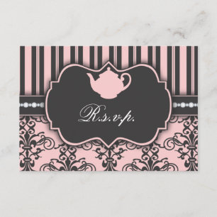 Tarjeta de respuesta RSVP de moda Damask & Stripe 