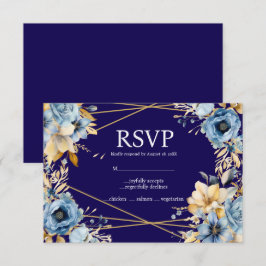 Tarjeta de respuesta RSVP de Navy Blue and Gold Me