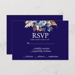 Tarjeta de respuesta RSVP de Navy Blue and Gold Me