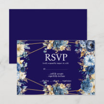 Tarjeta de respuesta RSVP de Navy Blue and Gold Me