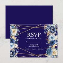 Tarjeta de respuesta RSVP de Navy Blue and Gold Me