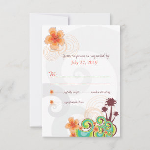 Tarjeta de respuesta RSVP de olas tropicales Hibis