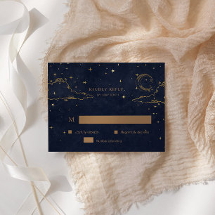 Tarjeta de respuesta RSVP de oro místico celestial