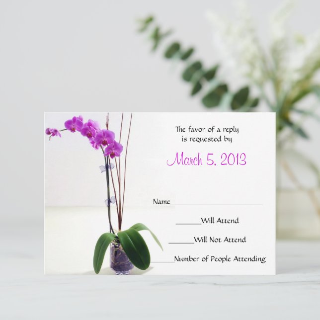 Tarjeta de respuesta RSVP de Orquídea Púrpura Rosa (Anverso de pie)