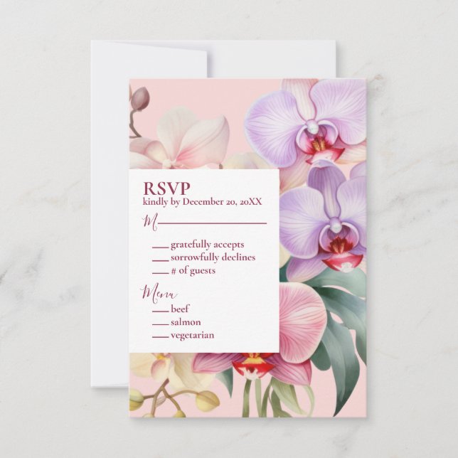 Tarjeta de respuesta RSVP de Pastel Rainbow Orchid (Anverso)