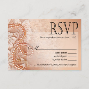 Tarjeta de respuesta RSVP de Perlas y Lace duraz