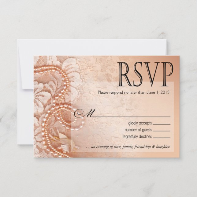 Tarjeta de respuesta RSVP de Perlas y Lace | duraz (Anverso)