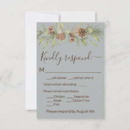 Tarjeta de respuesta RSVP de pino gris de invierno