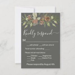 Tarjeta de respuesta RSVP de pino gris elegante de